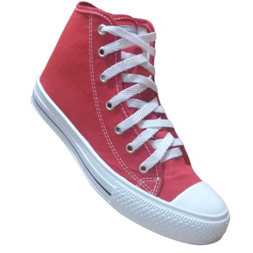 Tenis Casual Feminino Botinha Cano Médio Coleção Moda Leve Confortável e Estiloso (35/36, Vermelho)