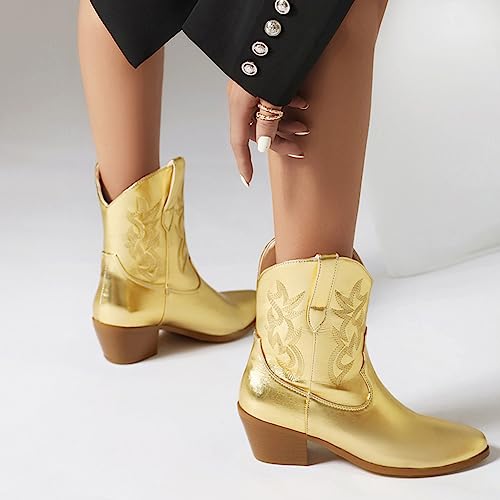 Makmeoyw Metallic Cowboy Laarzen Woman Embroidered CowgirL Laarzen voor dames - Afbeelding 4