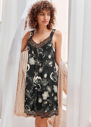 Image of Ekouaer Womens Nightgown 2 Pack Nightgown V Neck Lace Sleepwear Sleeveless Chemise Women's nightgowns & sleepshirts S-XXL