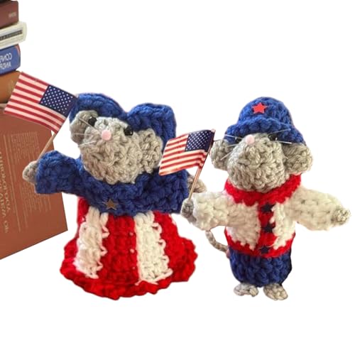 Générique Jouets au Crochet - Poupées Souris Jumelles Tricotées,Décoration Patriotique au Drapeau Américain pour et Adultes Fête des Amoureux Diplôme Étagères Voiture Bureau
