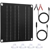 QWORK® Cargador de Batería Solar 12V 10W para Coche con Clips de Cocodrilo, Carga de Goteo con Panel Solar para Emergencias y Ahorro de Energía