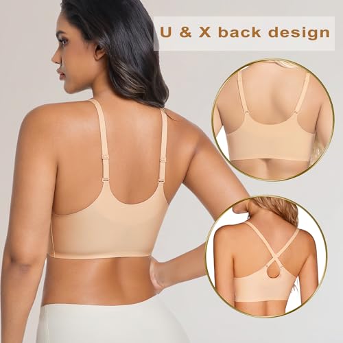Image of PRETTYWELL Comfortable Bras, Seamless Wire Free Everyday Bras for A to D Cups, V Neck Soft and Light Basic Bras for Women