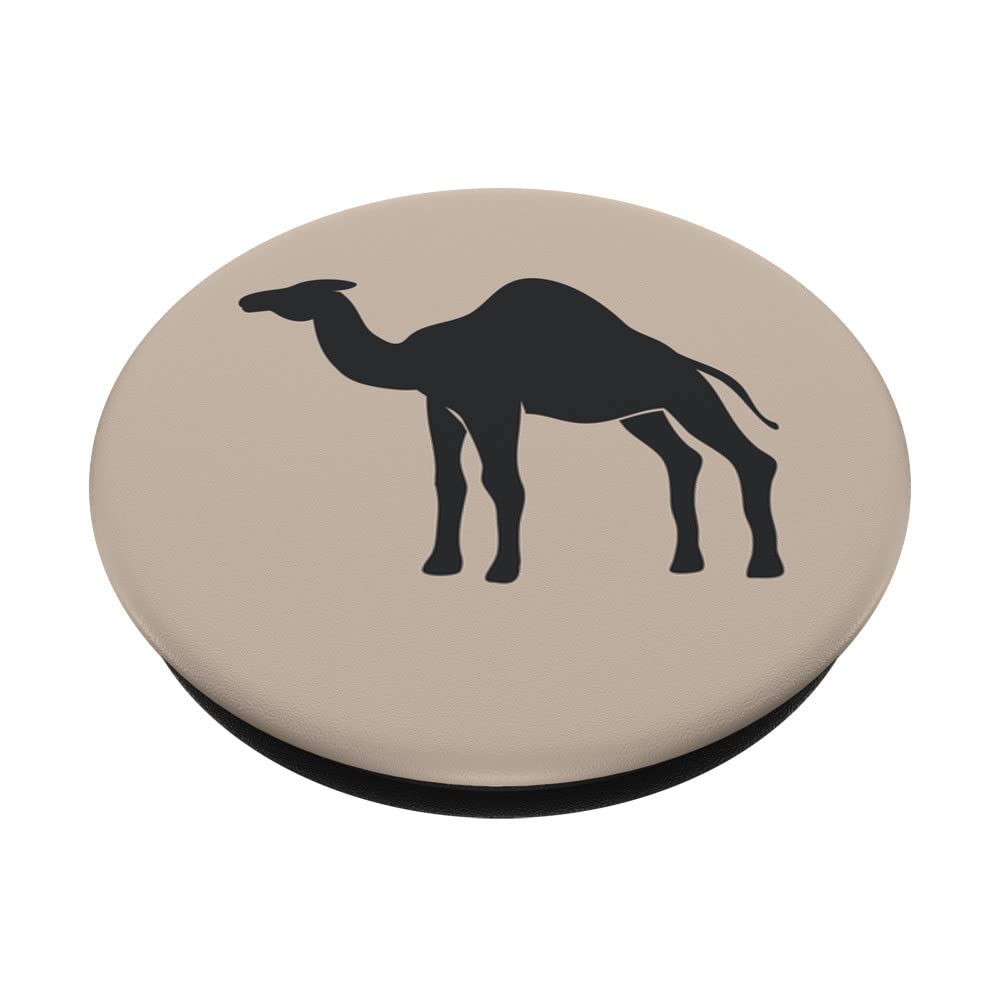 Dark grey Camel animal on tan sand beige wild animals lover PopSockets Swappable PopGrip, Black - Image 2
