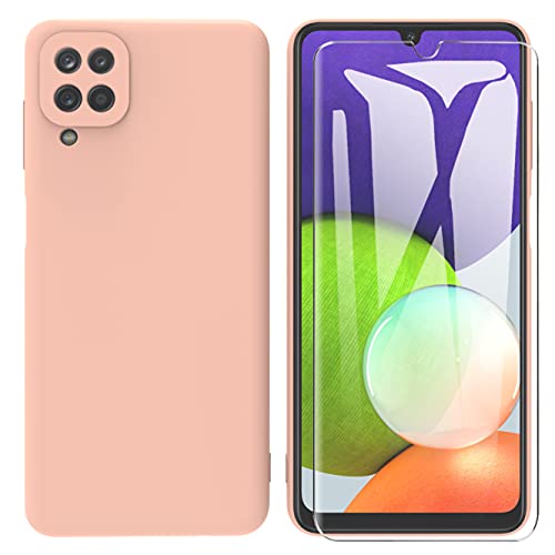 ARRYNN Funda Samsung Galaxy A22 4G con Cristal Templado Protector de Pantalla,Rosadp Ultra Slim Protectora Funda de Silicona Líquida Suave Case Cover para Samsung Galaxy A22 4G - Rosado