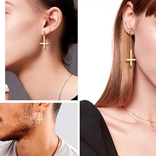 Mens Inverted Cross Earrings Asymmetric Upside Down Cross Dangle Earrings Black Gun Plated Over 925 Sterling Silver Earrings Gothic Cross Earrings For Men Cross Jewelry Gift For Christmas Day Fe0076K #TOP5
