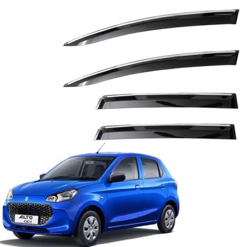 Image of CAR SAAZ Unbreakable Chrome Smoke Door Visor for Alto K10 Type-3 (2022-Present)| Premium Sun, Rain Wind Deflector Chrome Strip Side Door Rain Visor - Set of 4 Pcs
