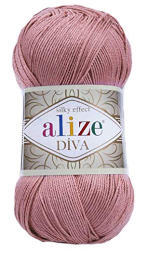 Alize Diva Silk Effect 100% Microfiber Acrylic Yarn 1 Ball skeins 100gr 383yds Color (354 - Rose)