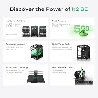 Creality K2 SE 3D Printer, Support Multicolor Printing Needs CFS, 500mm/s High-Speed Printing, Auto Leveling, Vibration Control, Compact Desktop Upgrate 3D Printer, Print Size 220x215x245mm