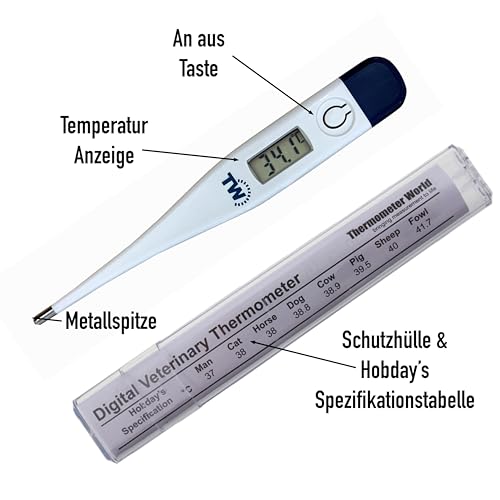 Digitales Tier-Thermometer für Haustierbesitzer von Hunden, Katzen, Pferden, Tieren, mit kostenloser Veterinary Hobday's Spec Chart