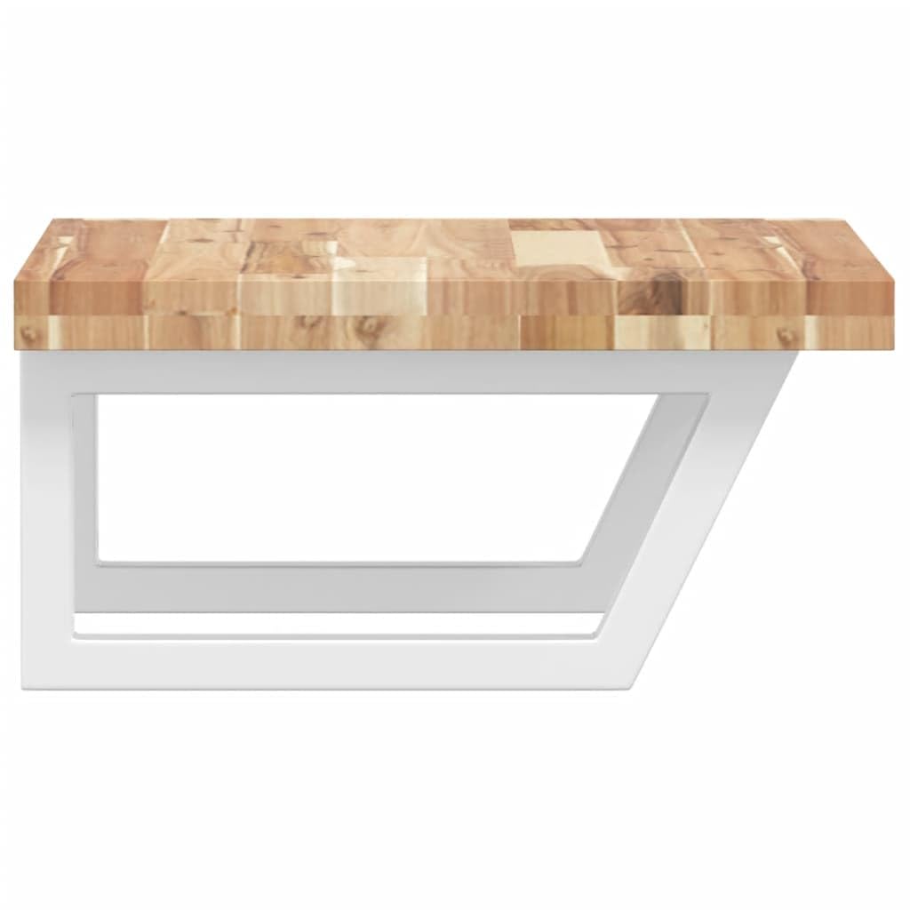 Estantería para lavabo de pared de acero y madera maciza de acacia, 50 x 50 cm, con soportes trapezoidales para armario de baño y ahorro de espacio en el lavadero