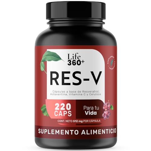 LIFE 360+ Res-V Resveratrol | 220 Cápsulas | Cápsulas a Base de Resveratrol, Astaxantina, Vitamina C y Celulosa | Suplementos Alimenticios | 110 Porciones por...