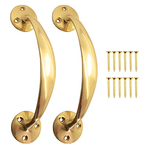 Image of 2X Polished Brass 7-Inch/ 175mm Victorian Bow Pull Handles with Screws Brass Bow Handle Sliding Barn Door Handle for Furniture or Sash Window Frames Cabinet Drawer Cupboard Knobs.