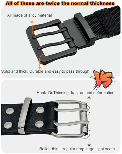 Nylon Webbing Double Grommet Belt for Mens, 126cm Adjustable Canvas Belts Vintage Black Buckle Punk Style Unisex3