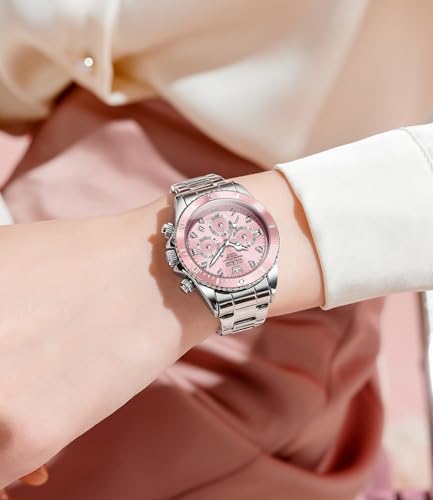 Image of OLEVS Watch for Women Luxury Stylish Diamond Analog Quartz Chronograph Elegant Silver Stainless Steel Chain Waterproof Date Ladies Wrist Watch