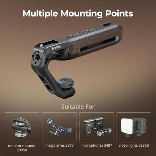 Image of SmallRig Wooden Top Handle with Cold Shoe Mount, Lightweight Wooden Top Handle for Camera Cage, Load Capacity up to 10kg / 22lb, 3 /8 inch-16 Locating Holes for ARRI & 1 /4''-20 Threaded Holes - 5250