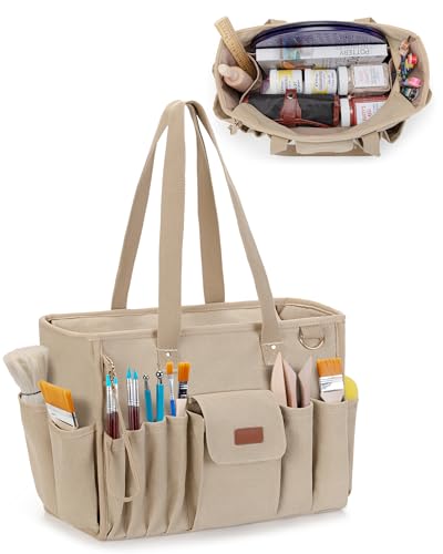 Trahzia Pottery Tool Bag with Multiple Pockets Art Supply Tote for Clay Sculpting Tools Portable Artist Organizer for Studio & Travel Khaki