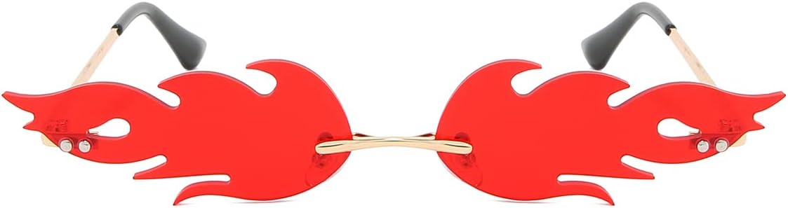 JOVAKIT Fire Flame Sunglasses for Women Men Retro Vintage Rimless Sun Glasses Fire Shaped Frameless Eyeglasses UV Protection