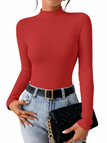 Ekouaer Women Mock Turtleneck Tops Long Sleeve Shirts Thermal Base Layer