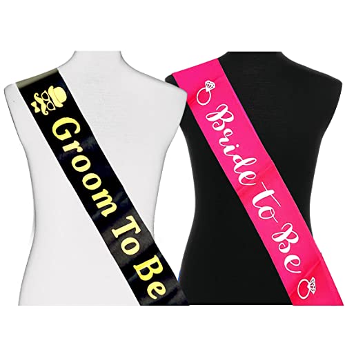 Propsicle Bride To Be & Groom To Be Sash Combo - Pink for Bride Black for Groom Bachelorette Bridal Shower Engagement Décor