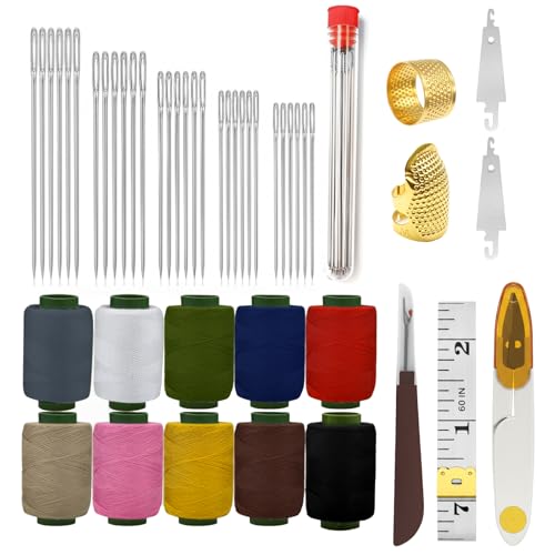 48PCS Sewing Kit for Adults and Beginners Big-Eye Stainless Steel Needles and Thread with Threader and Seam Ripper Hand Sewing Supplies for Students Dormitory Home Repair
