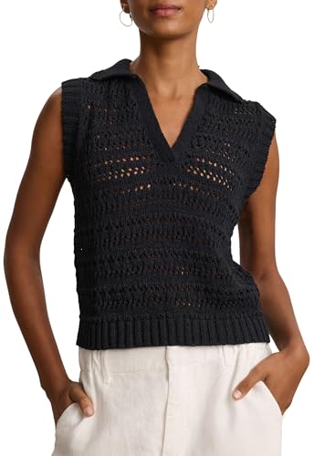 VELVET BY GRAHAM & SPENCER Women's Renee Crochet Stitch Sweater Vest, Black, X-Small