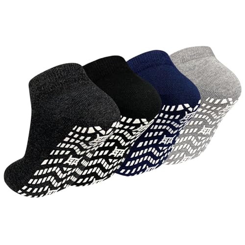 ZAKASA Herren Stoppersocken Sneaker Socken: Rutschfeste Krankenhaus Socken Antirutschsocken Kurze Griffsocken Komfort für Ältere 43-46 Mischfarbe 4 Paare