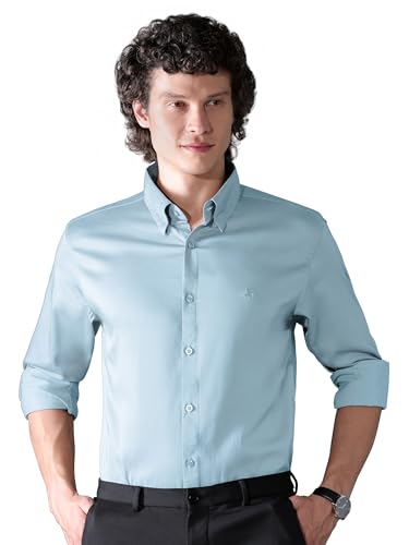 Image of BEYOUNG Regular Fit Formal Satin Shirt for Men | Full Sleeves | Men's Stylish Satin Silk Shirt | Formal Shirt | Buttondown Collar | Satin Solid Shirt for Men