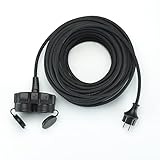 Spezielles Verlängerungskabel-Design: Dieses Verlängerungskabel 250V/16A/3500W max |H07RN-F 3G1.5mm² Schuko Verlängerung für hohe mechanische Belastung | Schuko-Verlängerungskabel hat einen Knickschutz, während die 2 Schuko-Buchsen dieses Verlängerungskabels Verschlusskappen haben, um das Kabel vor Fremdkörpern zu schützen.
