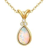 MRENITE Solid 14K Gold White Opal with Real Diamonds Pendant Necklace for Women Real Yellow Gold Opa