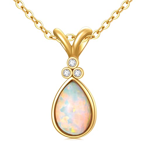 Mrenite Solid 14K Gold White Opal With Real Diamonds Pendant Necklace For Women Real Yellow Gold Opal Necklace Jewelry Gift For Women #TOP12