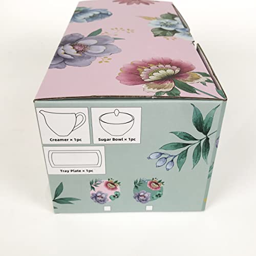 Gracie China Fantastic Green Porcelain 3-Piece Sugar, Creamer And Tray Set #TOP6