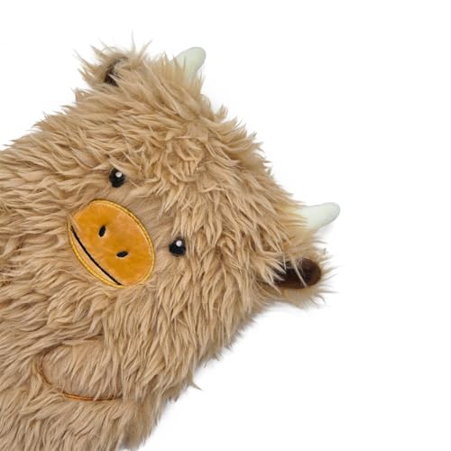 A2Z Highland Rinder 3D-Wärmflasche, 1 Liter Fassungsvermögen, weicher Plüschbezug, niedliches Tier-Design, Naturkautschuk, Wärmetherapie, Nacken-, Rückenschmerzen, Entspannung, Geschenkidee für
