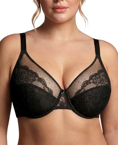 Minimizer Bras for Women Lifting Full Coverage Underwire Lace Bras Plus Size Unlined Breathable Bra for Heavy Breast Black