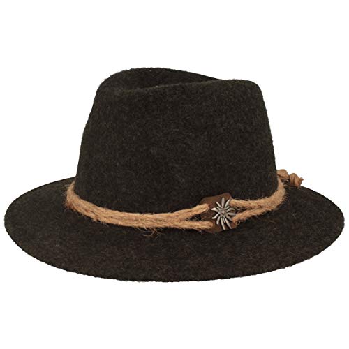 Cordoncino in canapa: il cordoncino beige in canapa dona un tocco di colore e conferisce al cappello il suo look tradizionale. Sul lato è incorporata una stella alpina in metallo su una toppa in pelle