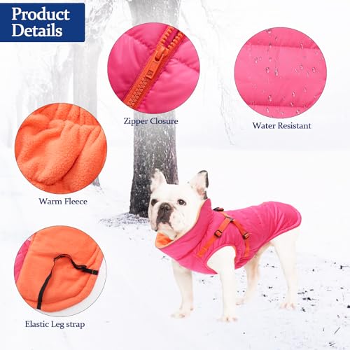 babepet Waterproof Dog Coat,Dog Coat with Harness,Small Dog Coat Jacket,Reflective Dog Clothes with Adjustable Chest Strap,Dog Fleece Lined Jumper for Pet Outdoor-Pink-XL - Image 4