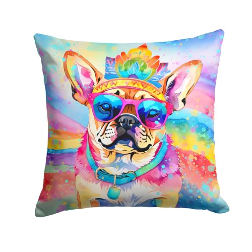 Caroline's Treasures DAC2546PW1818 Pug Hippie Dawg Fabric Decorative Pillow Machine Washable, Indoor Outdoor Decorative Pillow for Couch, Bed or Patio, 18Hx18W