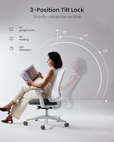 Image of ProtoArc Ergonomic Office Chair - Flexer Mesh Couputer Chair for Women, Foam Sliding Seat, 125 Recline, Home Desk Chairs for Small Spaces, Stylish & Comfortable - White