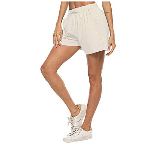 Best Prices! ANJUNIE Women's Casual Shorts Cotton Linen Solid Pant with Two Pocket Lace Up Loose Wid...
