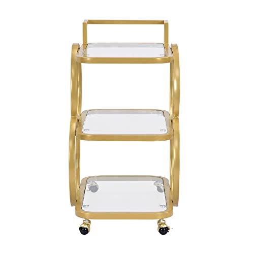FERFALDER Home Bar Serving Carts 3 Tier Kitchen Carts on Wheels Mobile Bar Carts for Home Kitchen Dining Room Living Room Party, Gold, Plated Gold (GDC) - Thumbnail 6