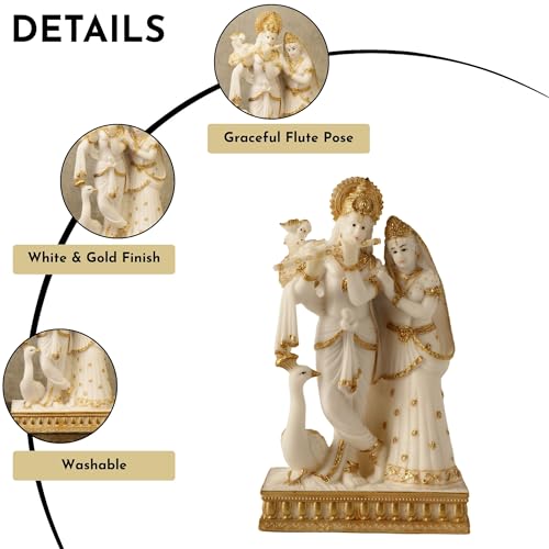 Image of ARMONIA Marble Dust Radha Krishna Idol for Home Decor | Radhe Krishna ki Murti for Pooja, Mandir, Showpiece & Gifting Item | Best Religious Gift for Wedding & Housewarming (8 inch, Medium Size,White)