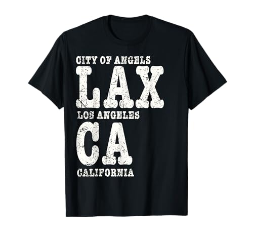 Vintage Retro LAX Los Ángeles Abreviatura Blanco envejecido Camiseta