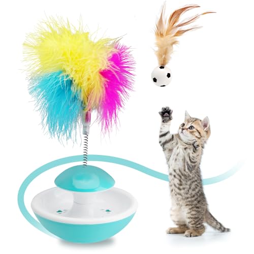 VOSSOT Giocattolo interattivo per gatti con piume, design antiribaltamento e canto degli uccelli, gioco automatico per il micio, accessorio sostituibile (verde)