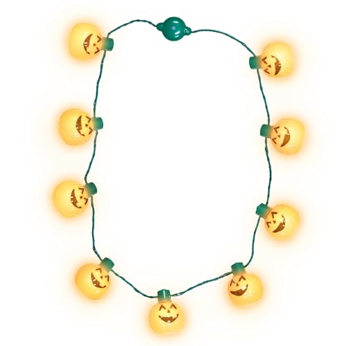 Windy City Novelties LED Light-Up Halloween Pumpkin Necklace – Flashing Jack O’ Lantern Lights with 3 Modes & Batteries Included, 17” Glow Necklace for Halloween Costumes, Trick-or-Treat & Parties