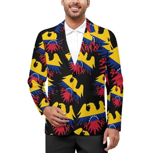 Venezuelan Ea-gles Flag Men's Slim Suit Long-Sleeve Prom Tuxedo Classic Two Button Business Jacket