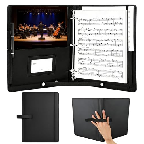 Classeur à partitions A4 noir en similicuir avec 4 anneaux pour livret de chant 220 pages