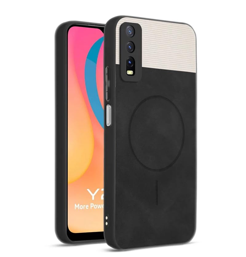 Image of Bintage CASE Mac Safe Design Hard Light Weight Back Case | Soft Border Camera Protect | Dual PU Leather Finish Back Cover Compatible for Vivo Y20 / Y12s / Y11s - White & Black