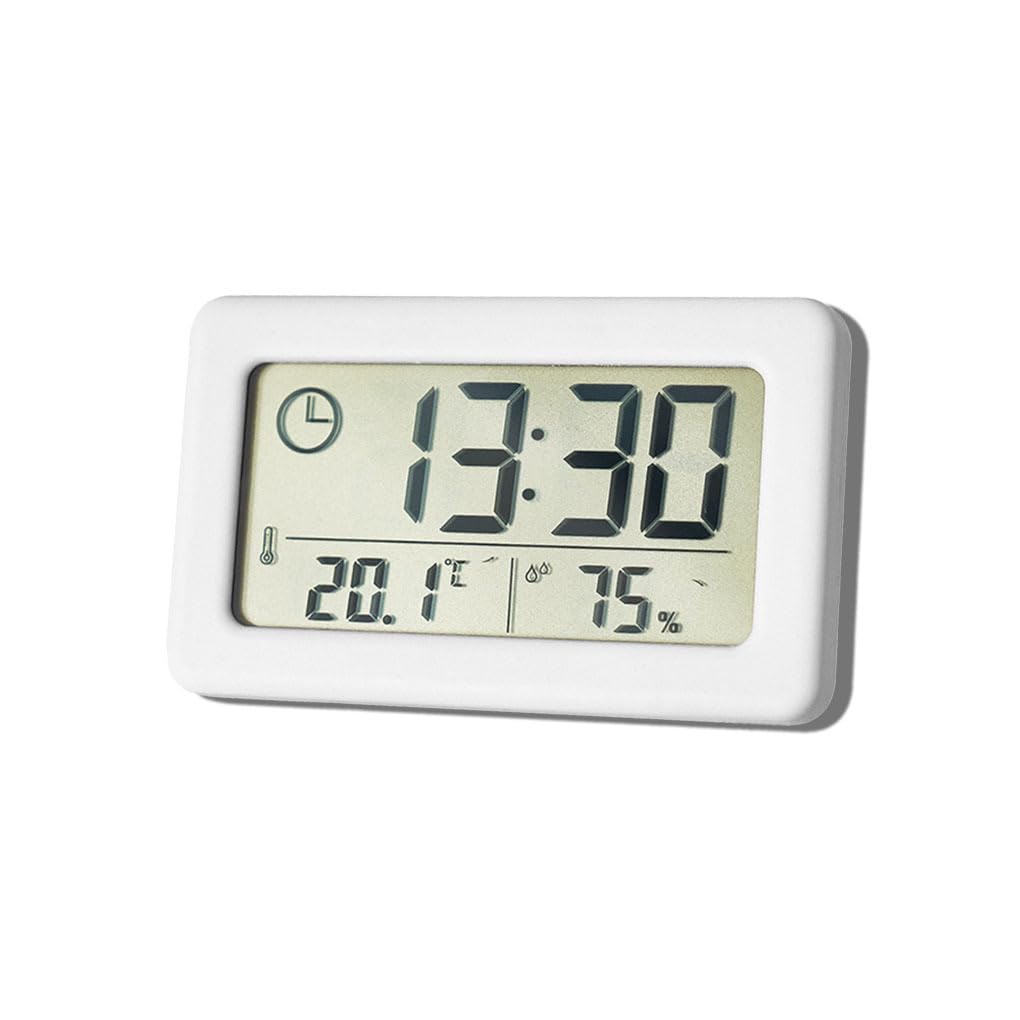 KIXZSAZ Alarm Clock Temperature Humidity LCD Thermometer Travel Desktop Hygrometer Hanging Decorative Time Date Calendar, White