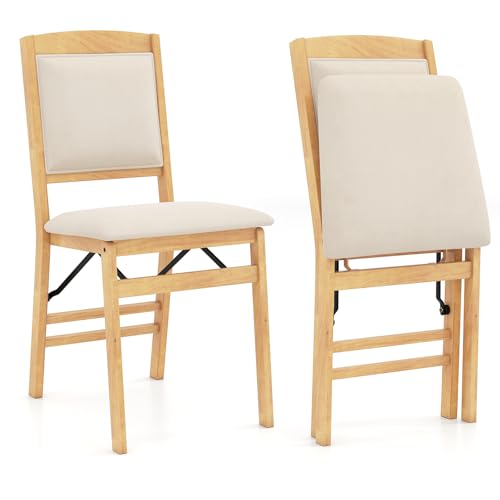 Image of COSTWAY Padded Folding Chair Set of 2 with Linen Fabric Seat & Backrest