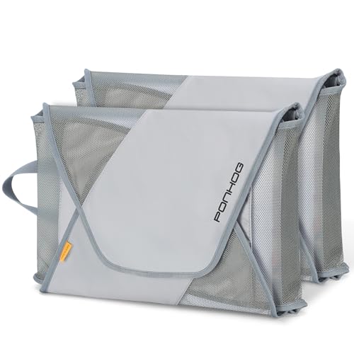Ponhog Garment Folder 2 PCS - Original Garment Packing Folder Premium Travel Garment Bag Foldable Clothes Shirt Bags Luggage Accessory with Wrinkle-Free Folding Board and Compression Wings Grey