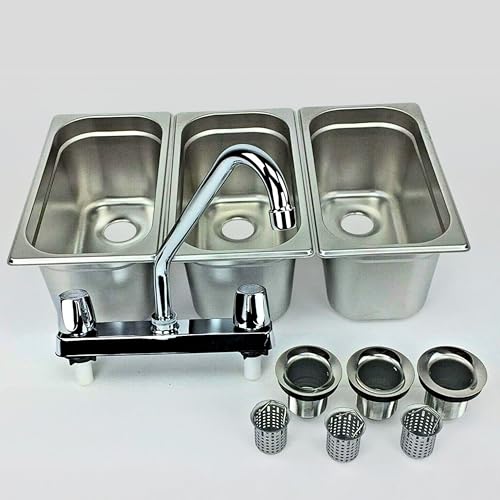 Standard 3-Compartment Drop-in Stainless Steel Concession Sink - Portable Stand Food Truck Trailer